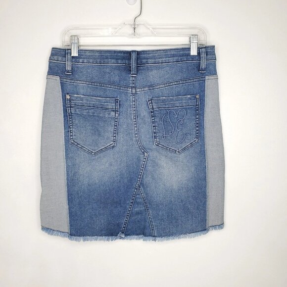 Libby Edelman Light to Medium Wash Two-Tone Stretchy Denim Jean Skirt Size XS - Picture 5 of 11